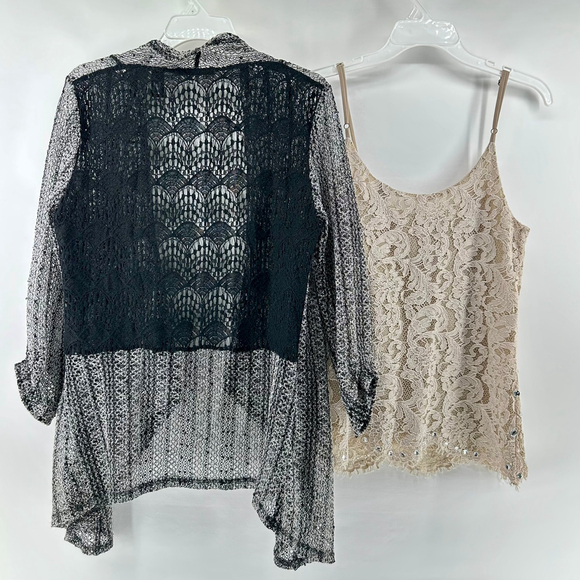 BKE Boutique 2-PC Sequin Lace Cardigan Kimono & Camisole Tank Top Set WOMENS S - Picture 8 of 11